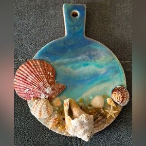 Ocean Art Handmade Resin Wall Decor Beach Coaster Real Seashells Red or Orange